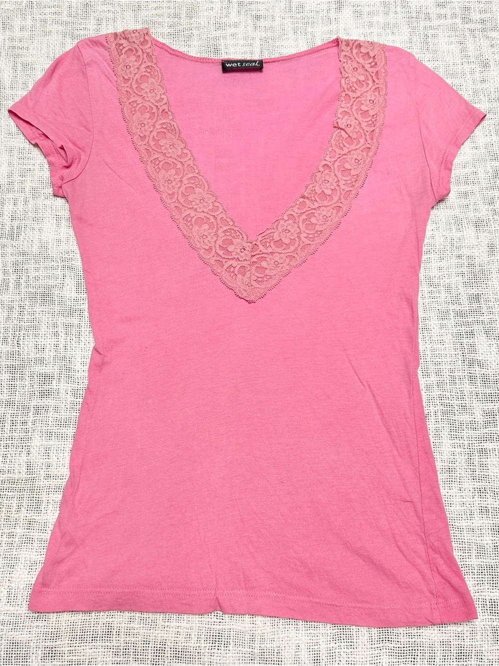 Vintage Y2K Wet Seal Lace Trim Short Sleeve Tee π©· Size Measured